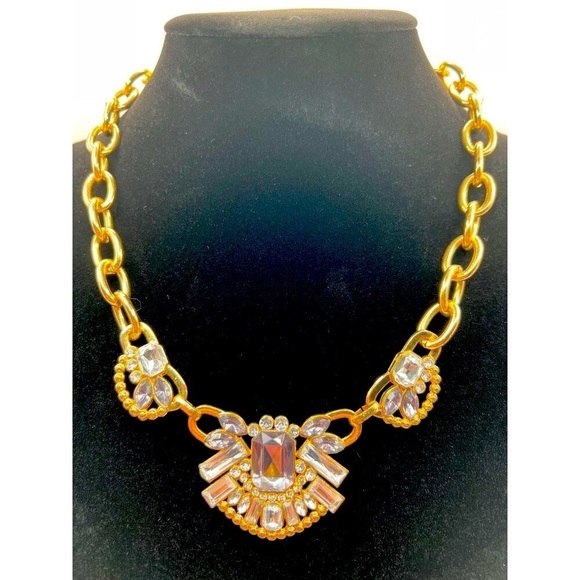 Vintage Gold-Tone Statement Necklace & Bracelet Set With Rhinestones & Crystals - Picture 2 of 8